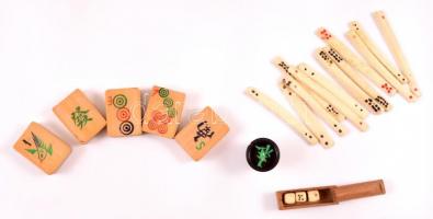 cca 1900 Eredeti japán fa Mah-Jong játék eredeti dobozában, 142 jelzett lappal, + 6 db jelzetlennel,...