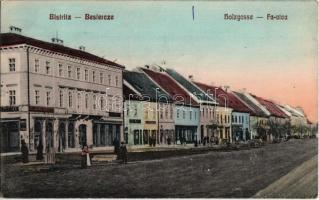 1911 Beszterce, Bistritz, Bistrita; Holzgasse / Fa utca, Kollmann és Keresztes üzlete. Kiadja Guido Scharsach 20. / street view with shops