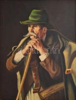 Kasznár Ring Jenő (1875-1945):Zöld kalapos férfi. Olaj, vászon, jelzett, apró festékhibákkal, keretben, 78×58 cm