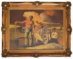 Tápay Lajos (1900-1964): Kubikosuk. Olaj, vászon, jelzett, sérült keretben, 59×81 cm