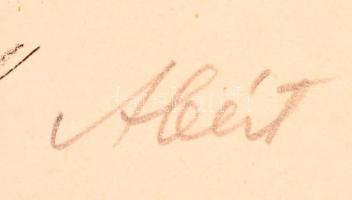 Olvashatatlan jelzéssel: Falusi séta. Színezett litográfia, papír, felcsavarva, 42×30 cm