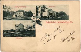 1900 Verebély, Vráble; királyi járásbíróság, városháza, vasútállomás / county court, town hall, railway station. floral (EK)