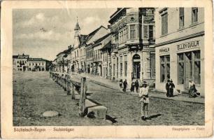 1918 Szászrégen, Reghin; Fő tér, Elek Gyula és Fränkel A. üzlete / main square with shops (EK)