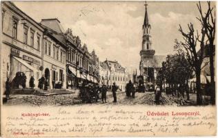 1902 Losonc, Lucenec; Kubinyi tér, templom, Herczog R. és Gandl Jakab üzlete / square, church, shops (EK)