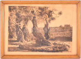 Zádor István (1882-1963): Jeruzsálem. Rézkarc, papír, jelzett, üvegezett keretben, 24×34 cm