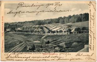 1903 Rákosbánya, Rákosská Bana (Gömörrákos, Rákos); Bánya telep, fűrésztelep, iparvasút. Matz Gusztáv kiadása / mine colony, sawmill, industrial railway (EK)