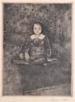 Szőnyi István (1894-1960): Zsuzsa. Rézkarc, papír, jelzett, üvegezett keretben, 23×17 cm