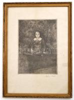 Szőnyi István (1894-1960): Zsuzsa. Rézkarc, papír, jelzett, üvegezett keretben, 23×17 cm