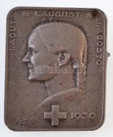 Svájc 1930. Svájci Nemzeti Nap - fiatal lány svájci kereszttel - I.Aout I.August I.Agosto ezüstözött Br kitűző, Huguenin H. Jacot gyártói jelzéssel (22x29mm) T:2
