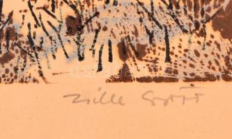 Zsille Győző (1925-2003): Téli táj. Színes linó, papír, jelzett, üvegezett keretben, 25×34 cm