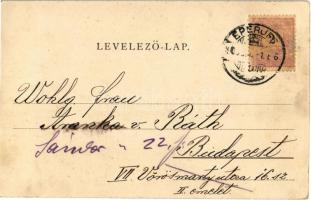 Eperjes, Presov; Királyi törvényszék, Rákóczi ház, Zeilendorf M. és Spira Miksa üzlete, piaci árusok...