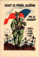 1938 Kassa, Kosice; Oslavy 20. Vyrocia Zalozenia. P.P.L. 32. Gradsky / 20th anniversary of the foundation of P.P.L. 32 Gradsky. propaganda art postcard s: Böhmer