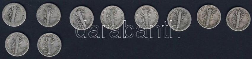 USA 1918-1944. 10c Ag "Mercury" (10x) mind klf évszámmal! T:3,3-