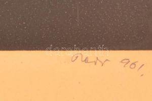 Redő Ferenc (1913-2012): Tihanyi vitorlás. Linómetszet, papír, jelzett, üvegezett keretben, 19×29 cm