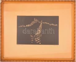 Redő Ferenc (1913-2012): Tihanyi vitorlás. Linómetszet, papír, jelzett, üvegezett keretben, 19×29 cm