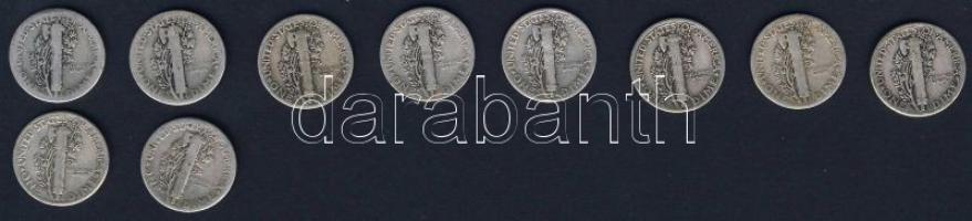 USA 1927-1945. 10c Ag "Mercury" (10x) mind klf évszámmal! T:3,3-