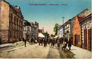 Dunaszerdahely, Dunajská Streda; Hlavná ulica / Fő utca, Kiss üzlete, gyógyszertár. Jozsua Goldstein kiadása / main street, shops, pharmacy