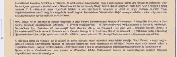 1973 Az újjáalakult Liszt Ferenc Társaság díszoklevele Gábry György zenetörténész, alapító tag részé...
