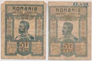 Románia 1917. 50b (2x) T:III,III- Romania 1917. 50 Bani (2x) C:F,VG