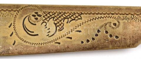 cca 1900 Régi elefántcsont nyeles, gravírozott ezüst (Ag.) pengéjű halkés készlet, 6 db, jelzett, sa...