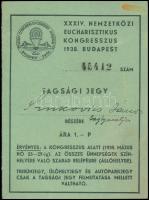1938 XXXIV. Nemzetközi Eucharisztikus Kongresszus tagsági jegye