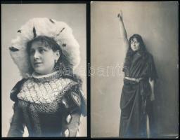 Jászai Mari színésznő különféle szerepekben, 2 db fotólap, Goszleth István és fia műterméből, hátulján pecséttel jelzett, 13,5×8,5 cm