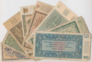 8db-os vegyes cseh, csehszlovák és szlovák bankjegy tétel, közte 4db bankjegy a Cseh-Morva Protektor...