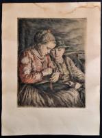 Glatz Oszkár(1872-1958)-Prihoda István (1891-1956): Betűvetés, színezett rézkarc, papír, jelzett, fo...