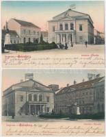 Sopron, Oedenburg; Petőfi tér és színház - 2 db képeslap 1902 és 1903-ból / 2 postcards from 1902 and 1903