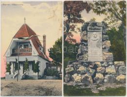 Sopron, Hubertus villa, Ferenc József emlékkő a Hubertus villánál - 2 db régi képeslap / 2 pre-1918 postcards + K.u.K. Feldkanonenregiment Nr. 2. Ersatzbatterie