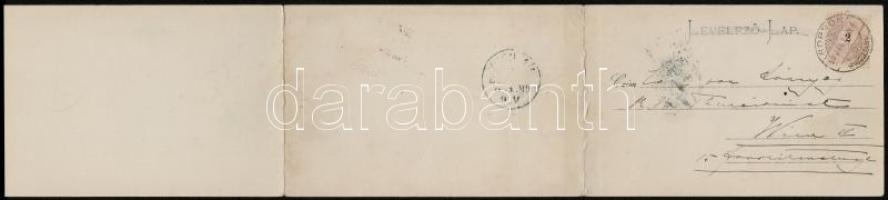 1899 Sopron, Oedenburg; három-részes kinyitható lap. O. Schleich / 3-tiled folding card