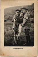 Mentőgyakorlat / Hungarian boy scout postcard, scouts practicing emergency situations (EK)