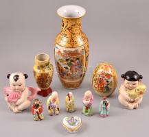 Kínai porcelán tárgyak, részben kézzel festettek, 11 db