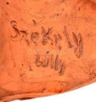 Gombos Székely Lilly (1897-): Art deco női fali maszk, mázas kerámia, jelzett, kopásnyomokkal, 19×8 ...