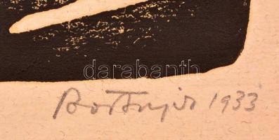 Bortnyik Sándor (1893-1976): Olvasó nő 1933. Eredeti linólevonat, papír, kis gyűrődéssel, folttal, 2...