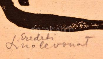 Bortnyik Sándor (1893-1976): Olvasó nő 1933. Eredeti linólevonat, papír, kis gyűrődéssel, folttal, 2...