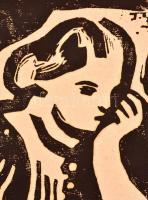 Bortnyik Sándor (1893-1976): Olvasó nő 1933. Eredeti linólevonat, papír, kis gyűrődéssel, folttal, 2...