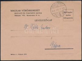 1946 Magyar Vöröskereszt Kutató és Tudosító Iroda levelezőlapja hadifogoly ügyben Pápára küldve