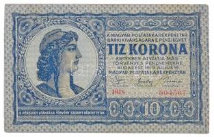 1919. július 15. 10K csak előlapi nyomat, próba? T:II Hungary 15.07.1919. 10 Korona only front print, proof print? C:XF Adamo K12