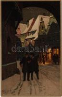 Gentlemen on the streets in winter. Meissner & Buch Postkarten Serie 1478. Prosit Neujahr litho s: Paul Hey