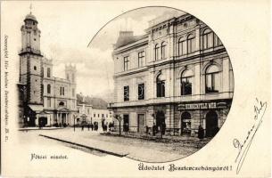 1901 Besztercebánya, Banská Bystrica; Kossuth Lajos utca torkolata, vár, Strelinger Samu üzlete, Fő ...