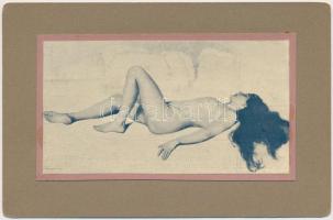 Erotic nude lady, picture glued on the postcard