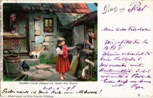 1898 Jancsi és Juliska / Hansel und Grethel. Lith. Anstalt Kaufbeuren F. Siml / Hansel and Gretel - 6 db litho művészlap sorozat / 6 litho art postcards serie