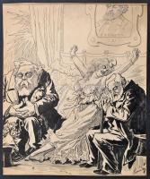 Homicskó Atanáz (1864-1916): Fallieres és Loubet. Tus, papír, jelzett, 32×27 cm