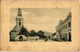 1911 Zsibó, Jibou; Fő tér, templom, takarékpénztár, Fehér György üzlete. W.L. Bp. 7096. / main square, savings bank, church, shops (EK)