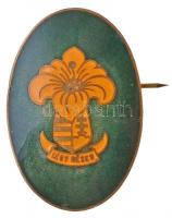 ~1930. Légy résen zománcozott leánycserkész jelvény, zöld zománc (40x28mm) T:1- apró zománchibák / Hungary ~1930. Légy résen (Be prepared) enamelled Girl Scouts badge with green enamel (40x28mm) C:AU tiny enamel errors