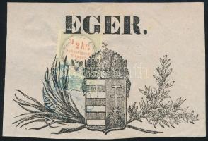 1858 Hírdetménybélyeg előérvénytelenítéssel EGER címeres kivágáson / Advertising duty stamp on cutting