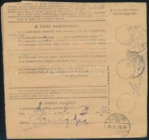 1946 Csomagszállító 9 bélyeggel bérmentesítve / Parcel card