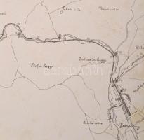 cca 1880 Első erdélyi vasút. A Piski-Petrozsényi szárnyvonal helyszínrajza. Nagyméretű, kihajtható t...