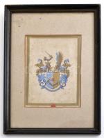 cca 1900 Olvashatatlan jelzéssel: Azonosítatlan családi címer, vegyes technika, rányomott viaszpecsé...